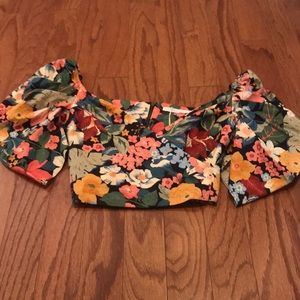 Zara wrap floral crop top with bubble sleeves
